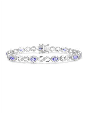 Infinity Birthstone Tennis Bracelet White Gold Plated Sterling Silver Oval